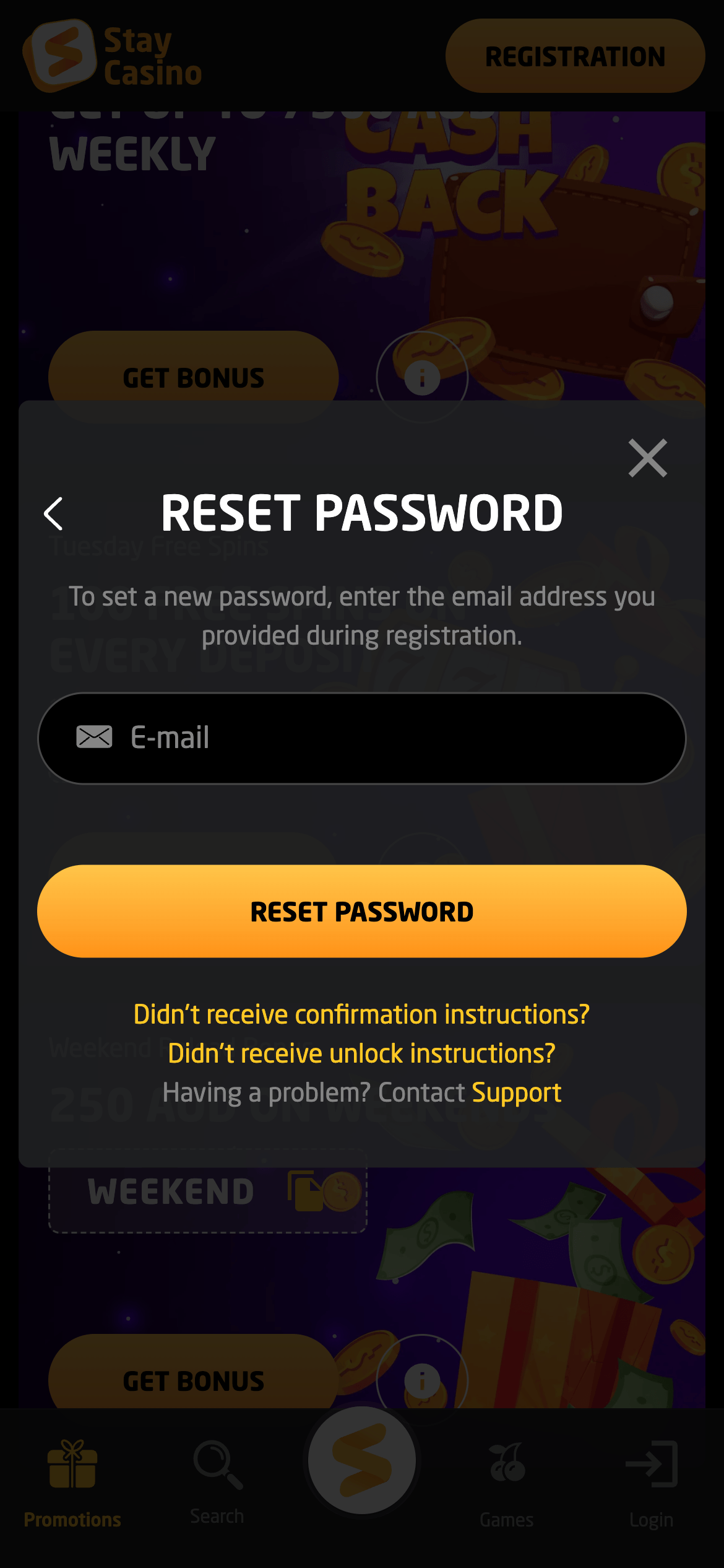 Stay Casino Reset Password